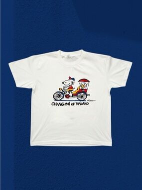 Vintage Snoopy Thailand Samlor Single Stich Boxy Crop White T Shirt RARE tourist
